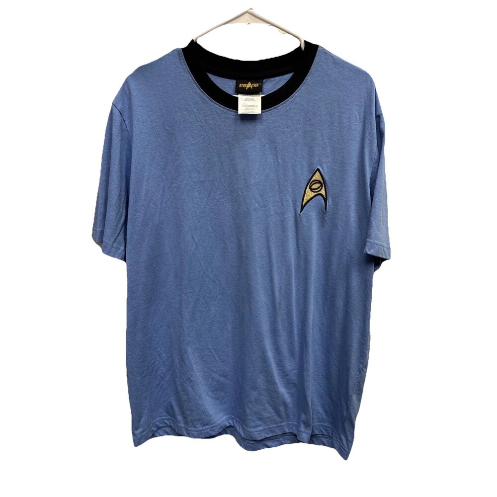 Star Trek Blue T Shirt  Leonard Nimoy William Shatner PJAMMY Short Sleeve L Logo